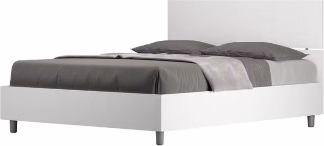 Letto Matrimoniale francese 140x200 cm testata dritta Demas - Contenitore,Bianco Frassino
