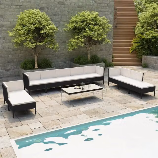 Set di Divani da Giardino vidaXL in Polyrattan con Cuscini, Design Moderno a L, Colore Nero e Bianco