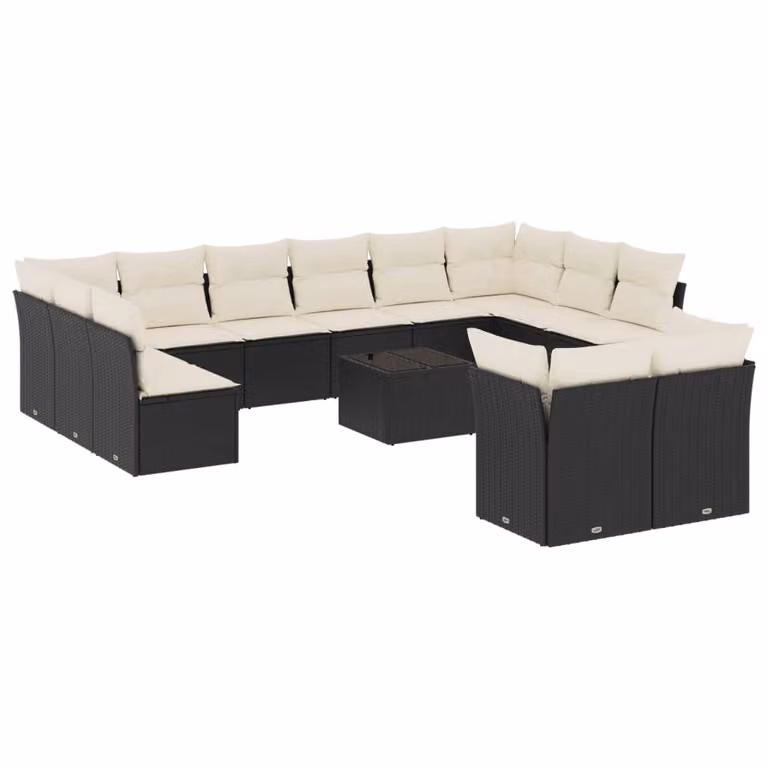 Set Divani da Giardino 13pz con Cuscini Nero in Polyrattan