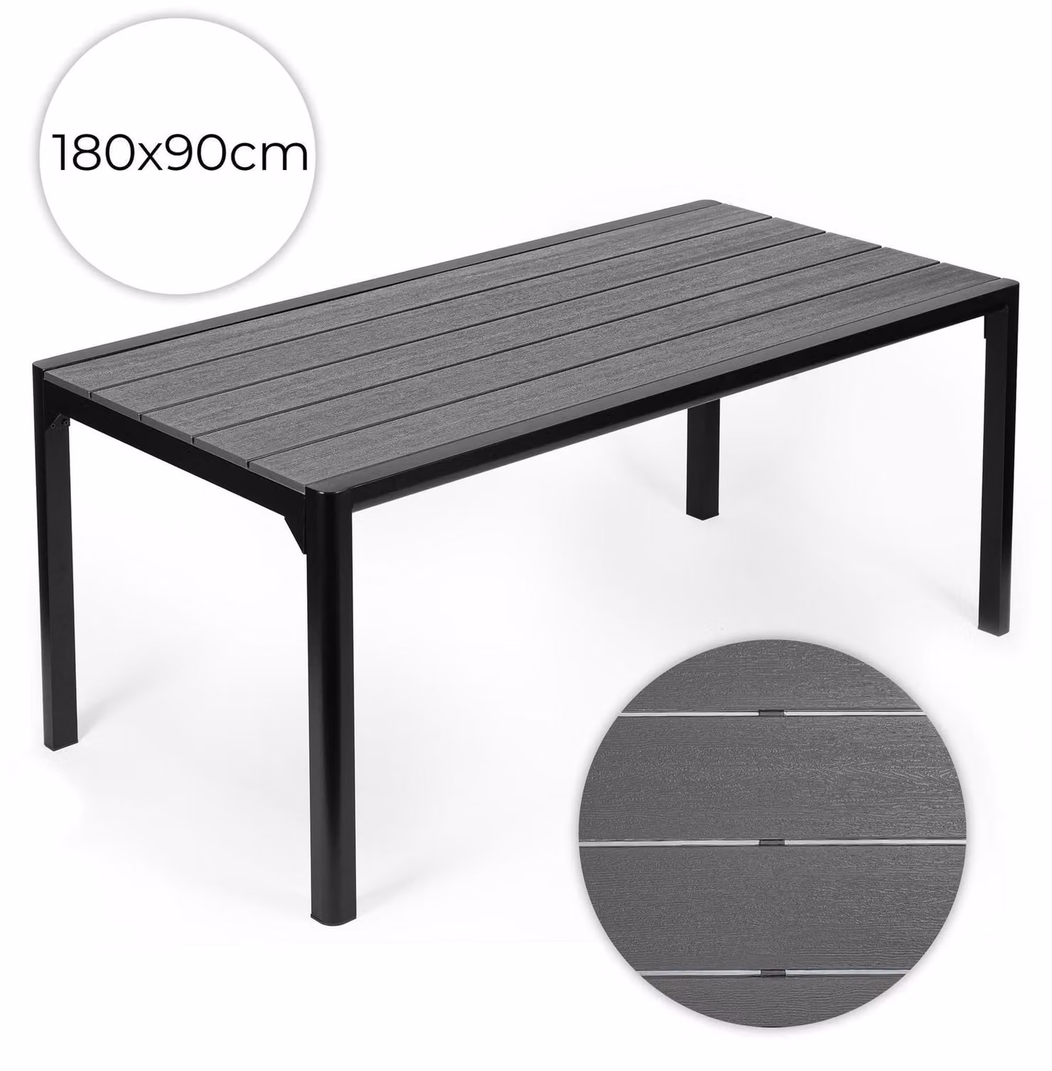 Tavolo da giardino in polywood per 8 persone, 180×90 cm, grigio