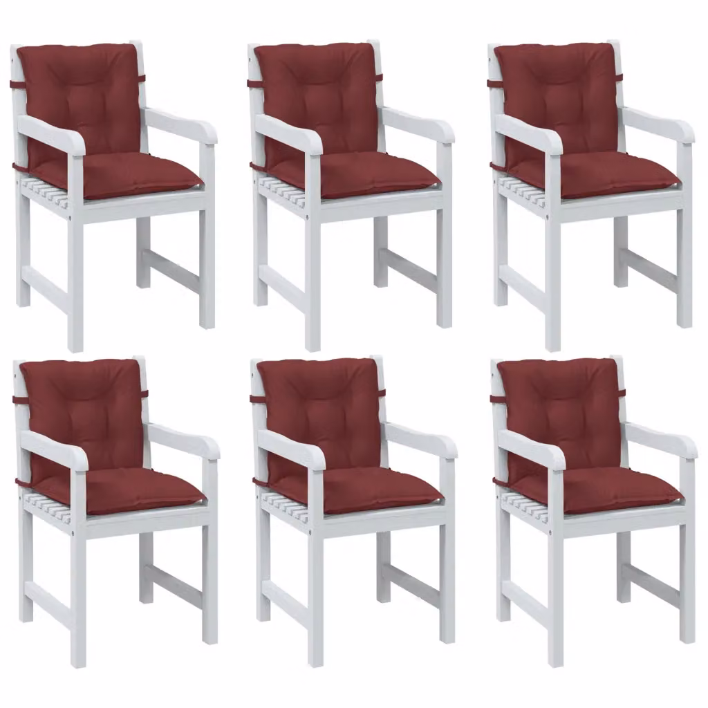 Set di 6 cuscini per sedia vidaXL in tessuto rosso, modello schiena bassa con lacci di fissaggio e base antiscivolo