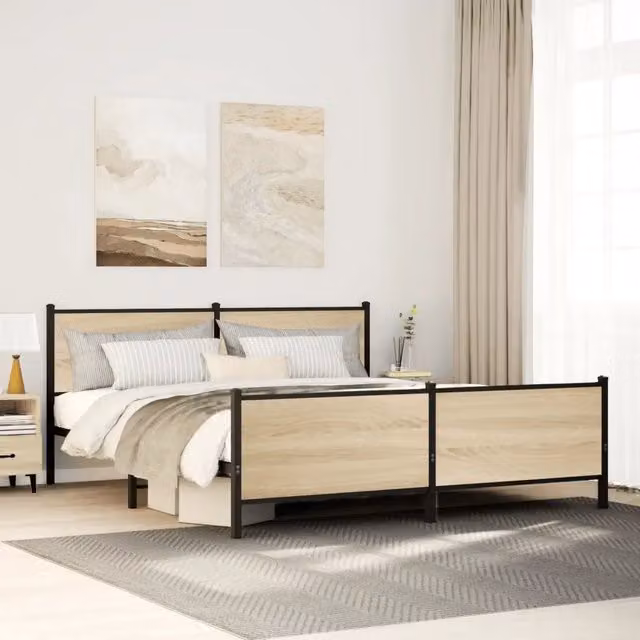 Giroletto vidaXL in metallo e legno color rovere sonoma senza materasso L: 193 cm, P: 203 cm