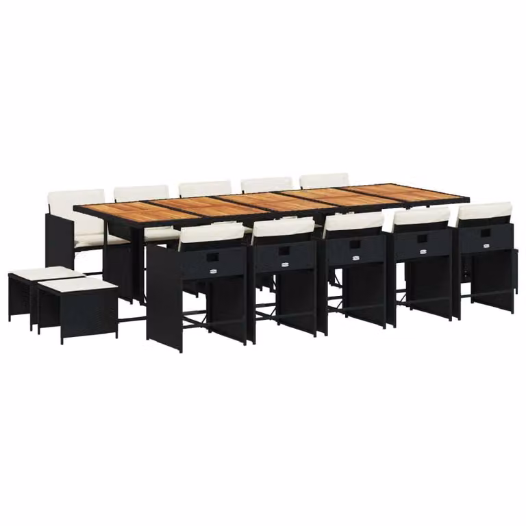 Set da Pranzo da Giardino 15 pz con Cuscini Nero in Polyrattan