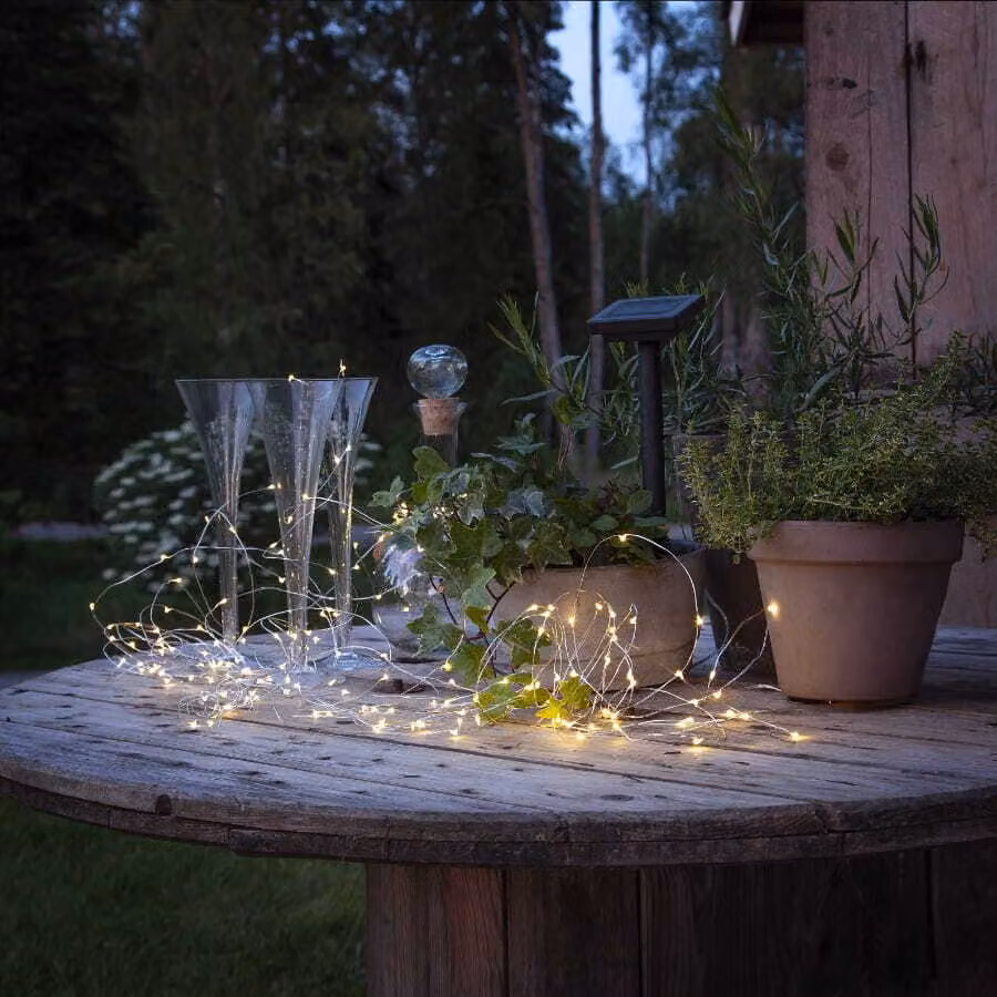 Star Trading Fiabe solari 200 micro LED bianco caldo 19,9 m sensore di luce