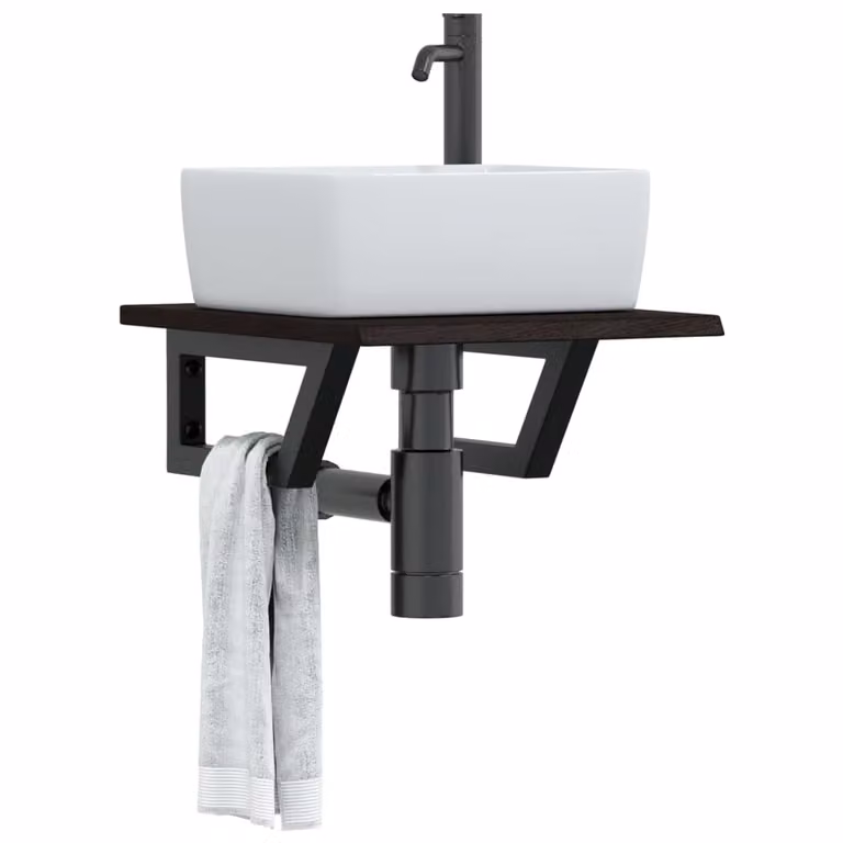 vidaXL Ripiano da parete per lavabo moderno in acciaio e rovere color marrone e nero