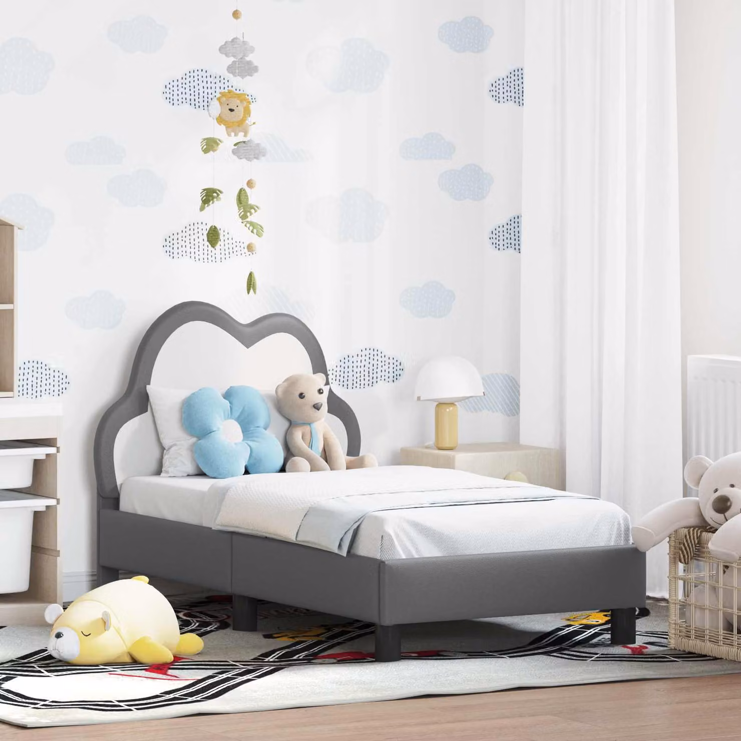 Struttura letto per bambini vidaXL con testata imbottita in similpelle Grigio, L: 70 cm, P: 140 cm, H: 79 cm