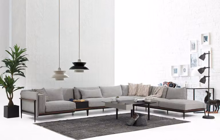 Ecksofa L-Form Sofa Grau Modern Stoff Design Wohnzimmer Polyester XXL