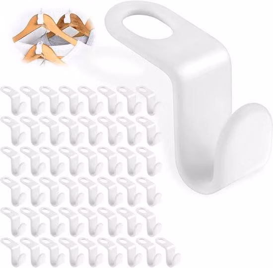 50 ganci sospesi in plastica bianca, ganci salvaspazio, ganci di collegamento per appendiabiti e organizer per armadi guardaroba