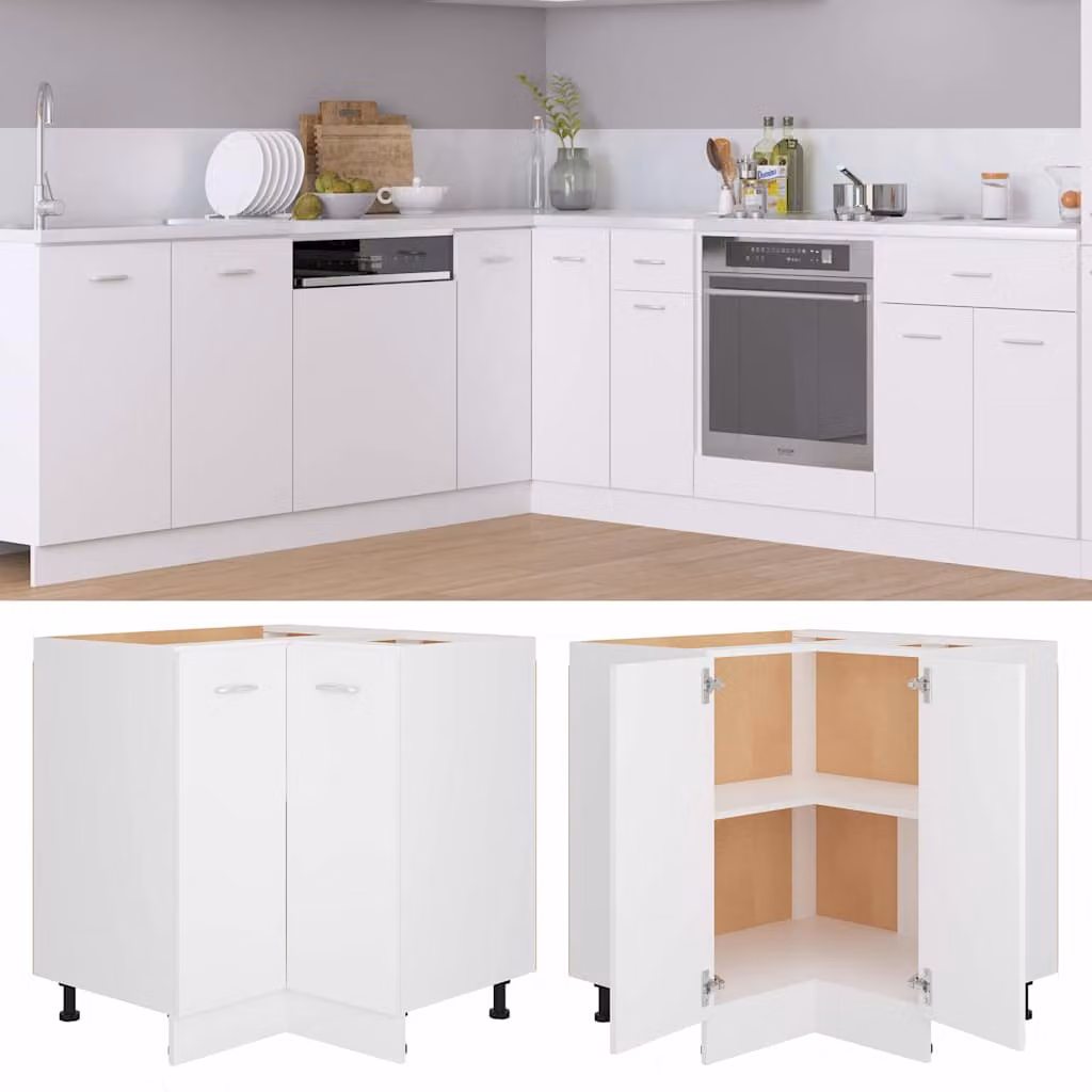 Armadio angolare da cucina Lyon vidaXL bianco con ante a battente e ripiani interni L/P/H: 75,5 x 75,5 x 81,5 cm