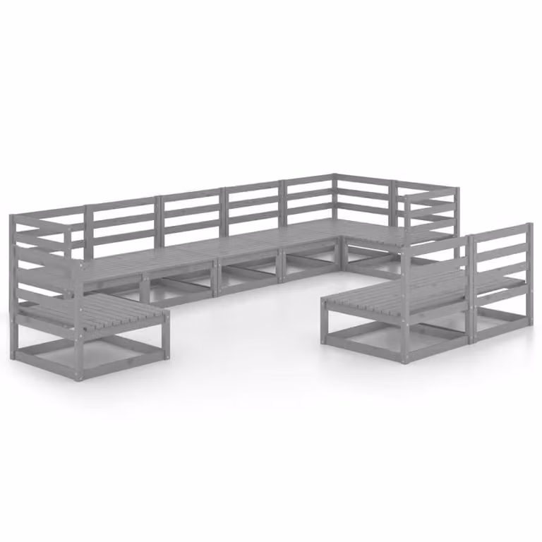 Set Divani da Giardino 9 pz Grigio in Legno Massello di Pino