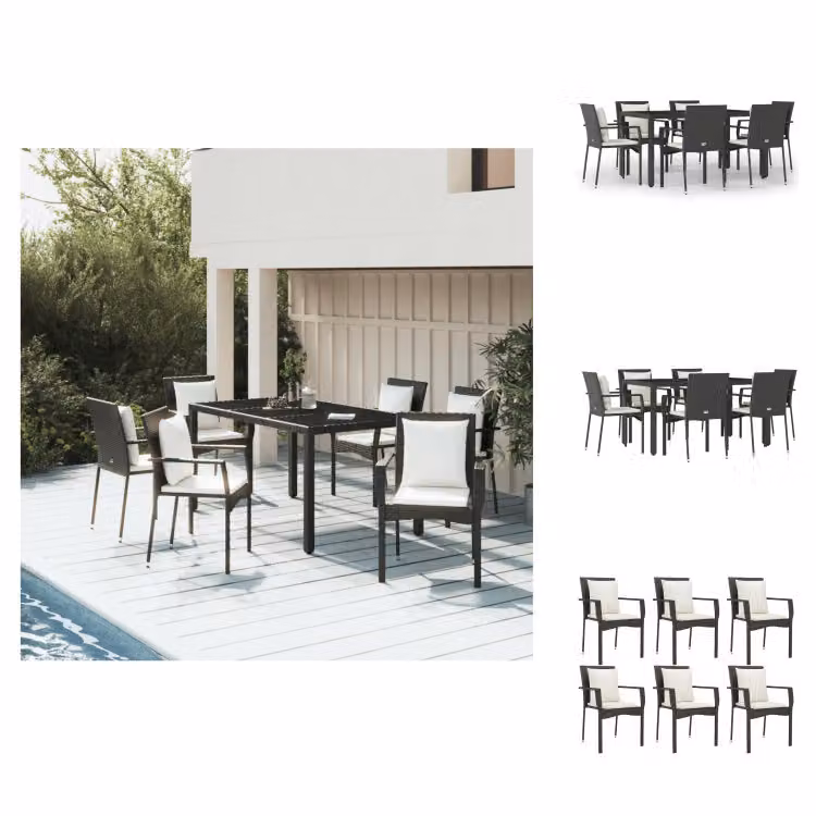 vidaXL set da pranzo da giardino 7 pezzi con cuscini in poly rattan nero - Set di mobili da giardino