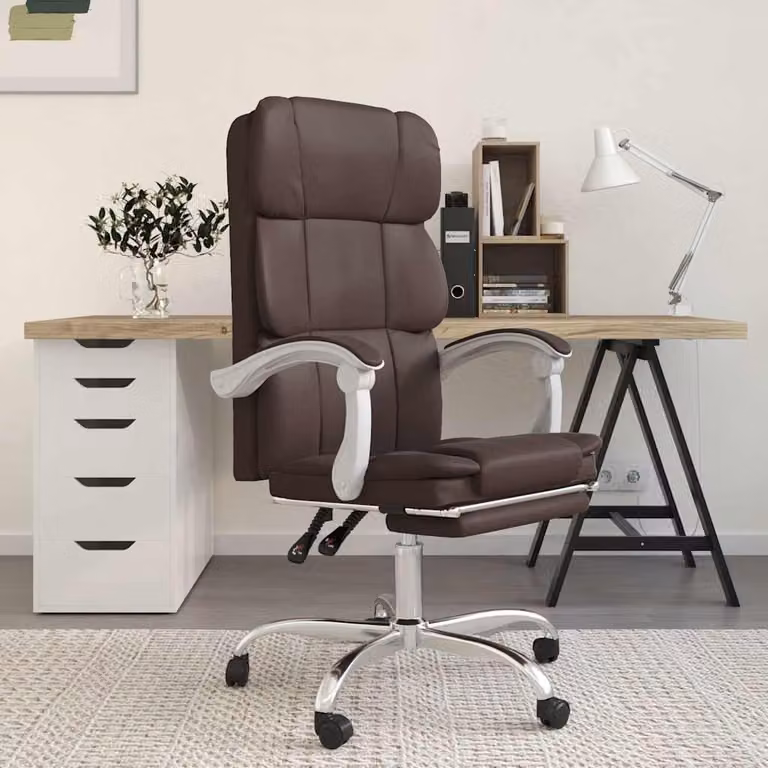 vidaXL Poltrona da Ufficio Executive Reclinabile in Similpelle Marrone con Braccioli e Ruote, L/P/H: 63 x 56 x 122 cm