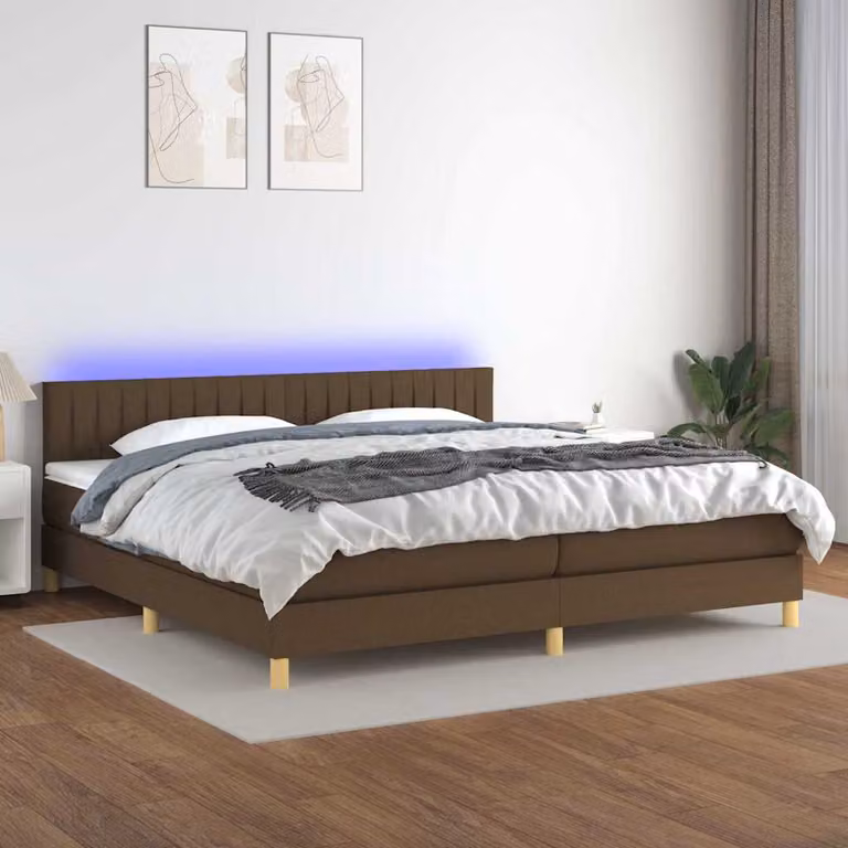 Letto con Materasso a Molle e Illuminazione LED vidaXL, Marrone e Bianco, L/P: 200 x 200 cm
