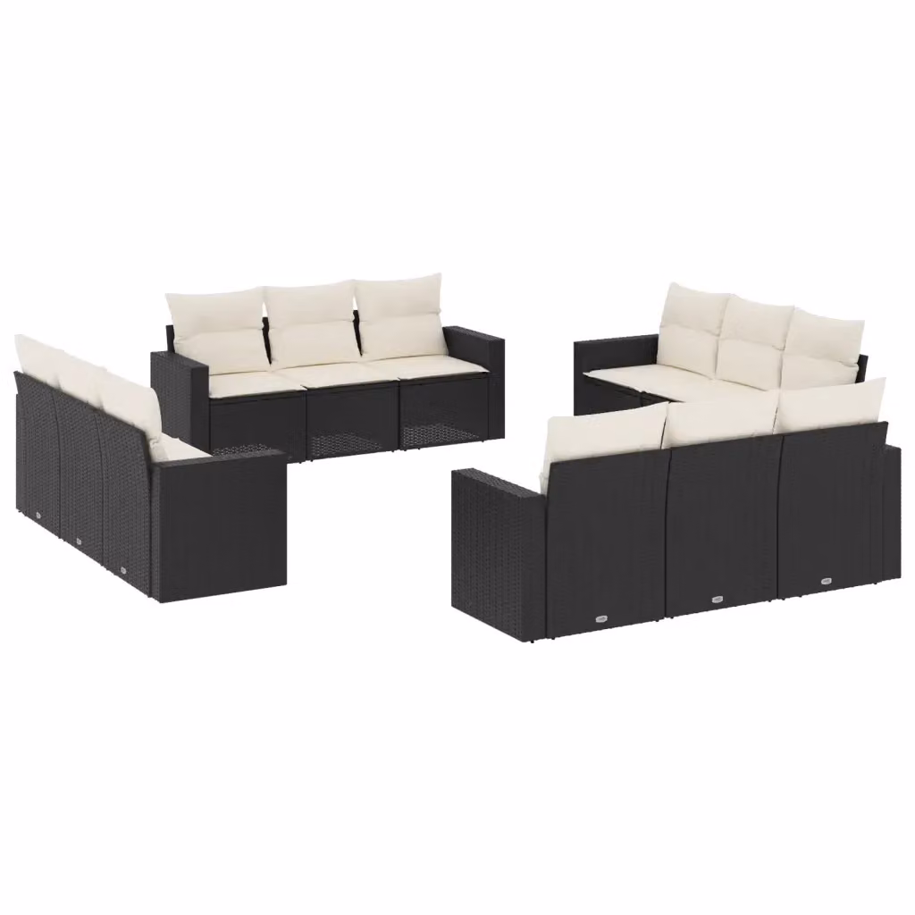 Set di divani da giardino vidaXL in polyrattan nero con cuscini, composizione a forma di U per esterno – 2