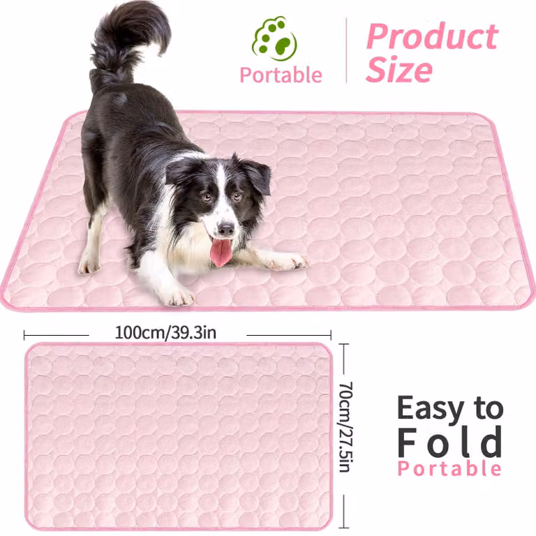 Cuccia per cani con tappetino refrigerante, 100 x 70 cm, rosa, adatta per cani di grossa taglia