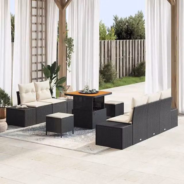 Set Divano da Giardino 8 pz 7-Numero di posti Nero Poly Rattan 3364675