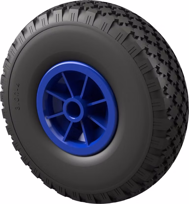 1 x Ruota in poliuretano Ø 260 mm 3.00-4 cuscinetto a strisciamento ruota del rimorchio volante per carrello manuale a prova di foratura, nero/blu