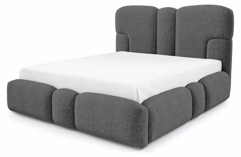 Letto imbottito con contenitore a cassettiera, modello Puffra, colore grigio basalto scuro, dimensioni 140 x 200 cm