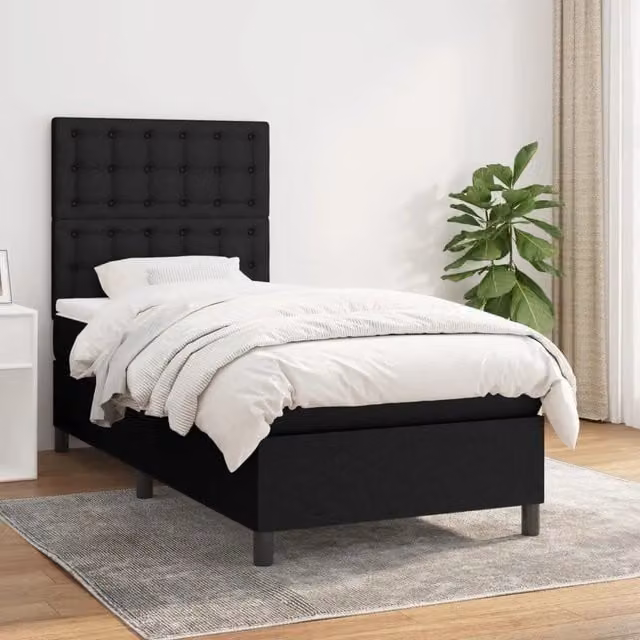Letto Ibrido vidaXL con Giroletto a Molle e Materasso in Tessuto Nero e Bianco L/P: 80 x 200 cm