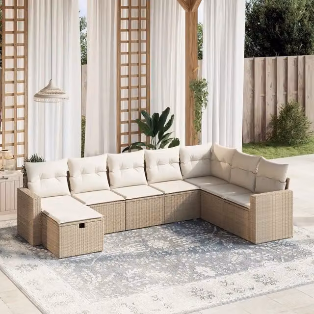 Set Divano da Giardino 8 pz con Cuscini Beige in Polyrattan 3263584