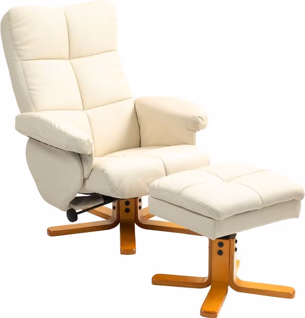 Poltrona Relax HOMCOM con Pouf, Girevole a 360°, Schienale Regolabile, in Similpelle, Bianco – 1