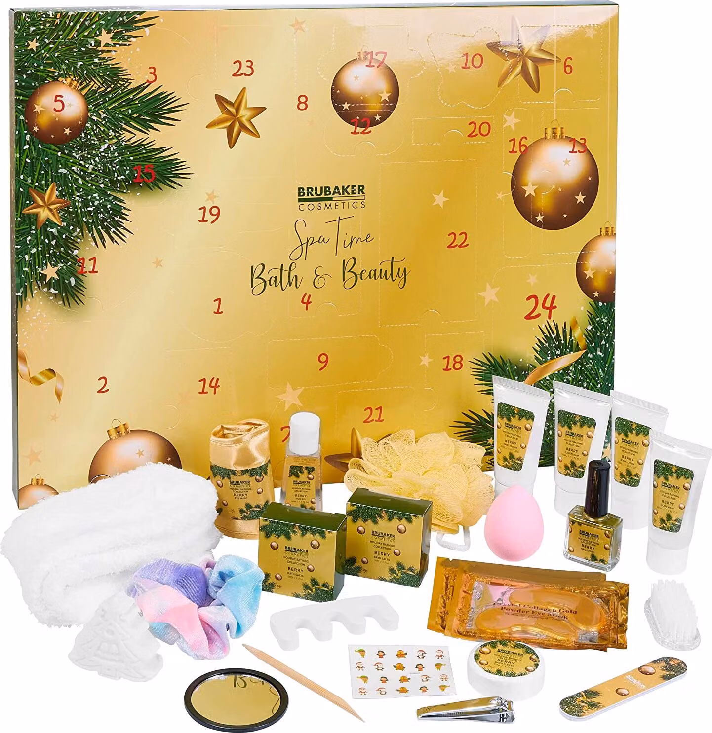 Calendario dell'Avvento di bellezza BRUBAKER Cosmetics 24 x prodotti per la cura del corpo e accessori per la spa - il calendario di Natale del benessere XXL per donne e ragazze - Oro