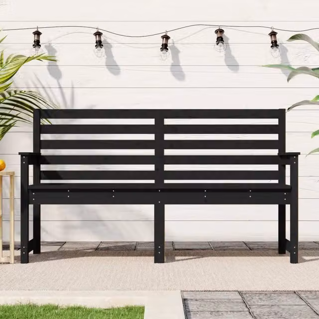 Panca da giardino vidaXL in legno di pino nero con braccioli L/P/H: 159,5 x 48 x 91,5 cm