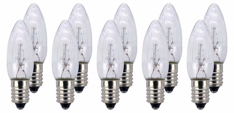 Candele di ricambio, 10 pezzi, 15 V, 2,5 W, attacco E10, candele a coste per catene luminose