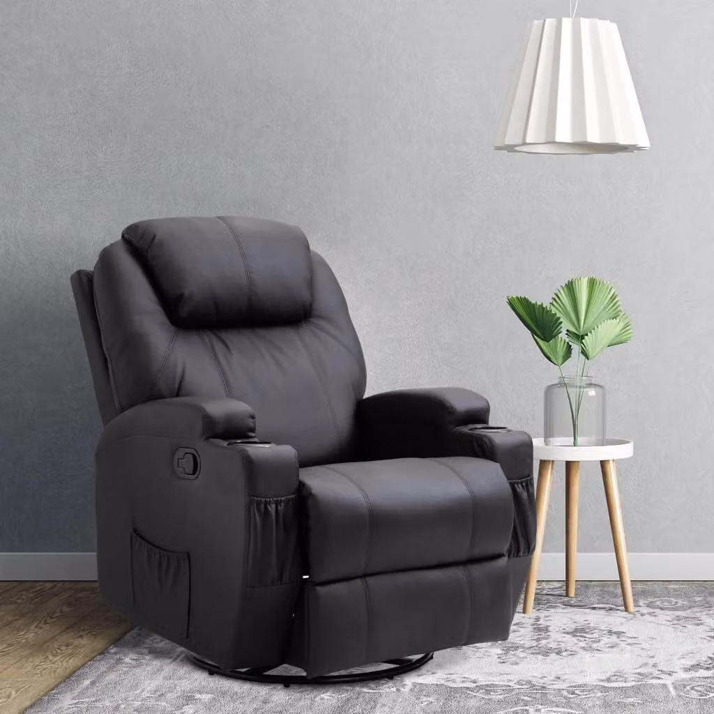 EasyComfort Poltrona Relax Massaggiante Girevole e Reclinabile con Poggiapiedi, Nero, L/P/H: 84 x 92 x 109 cm – 2
