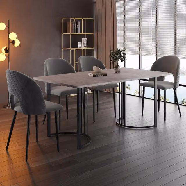 Set Tavolo da Pranzo con 4 Sedie in Velluto ¨C Xylo ¨C Grigio, Piano MDF, Gambe Nere, 140x80 cm