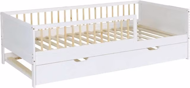 Letto a nido per bambini estraibile in pino naturale con rete a doghe