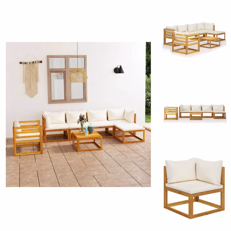 vidaXL set da salotto da giardino 7 pezzi con cuscini crema in legno massiccio di acacia - Set di mobili da giardino