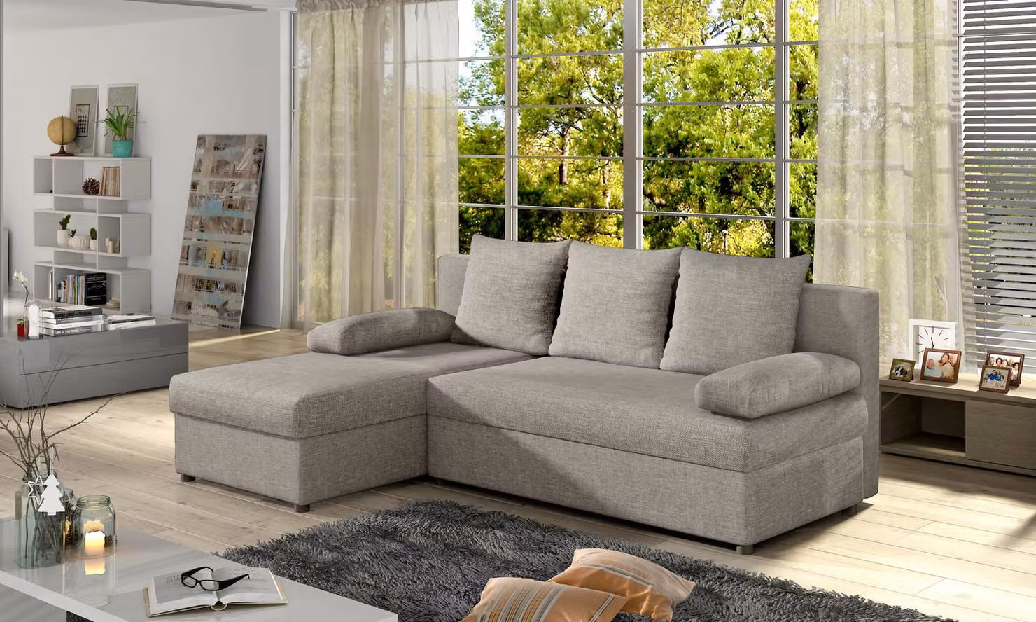 Design L-Form Sofa Couch Polster Schlafsofa Textil Bettfunktion Couchen Gruppe