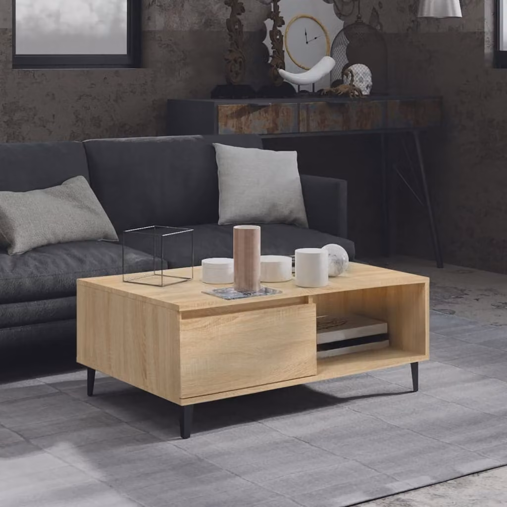 The Living Store tavolino in rovere Sonoma 90x60x35 cm materiale a base di legno