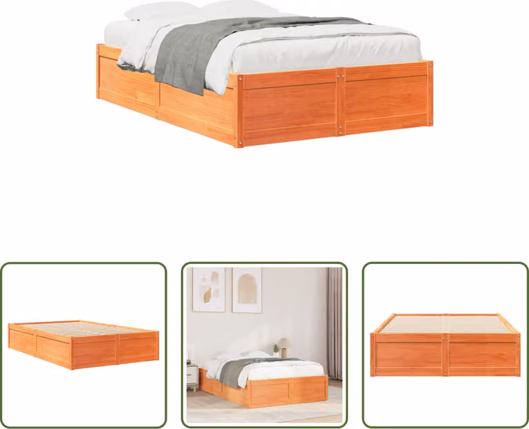 The Living Store letto in legno massiccio senza materasso cera marrone 120x200 cm legno di pino