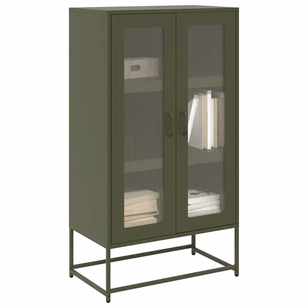 Credenza moderna in acciaio Verde Oliva con ante in vetro, L: 68 cm, P: 39 cm, H: 123 cm – 2