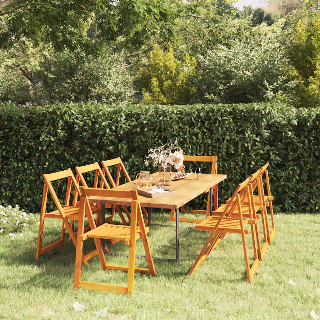 Set di 8 sedie pieghevoli vidaXL in legno di acacia oliato, colore marrone, impilabili per giardino e terrazza