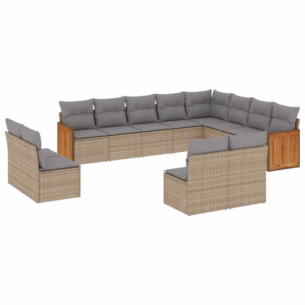 Set di divani da giardino VIDAXL in polyrattan da 12 pezzi con cuscini beige e grigi – 2