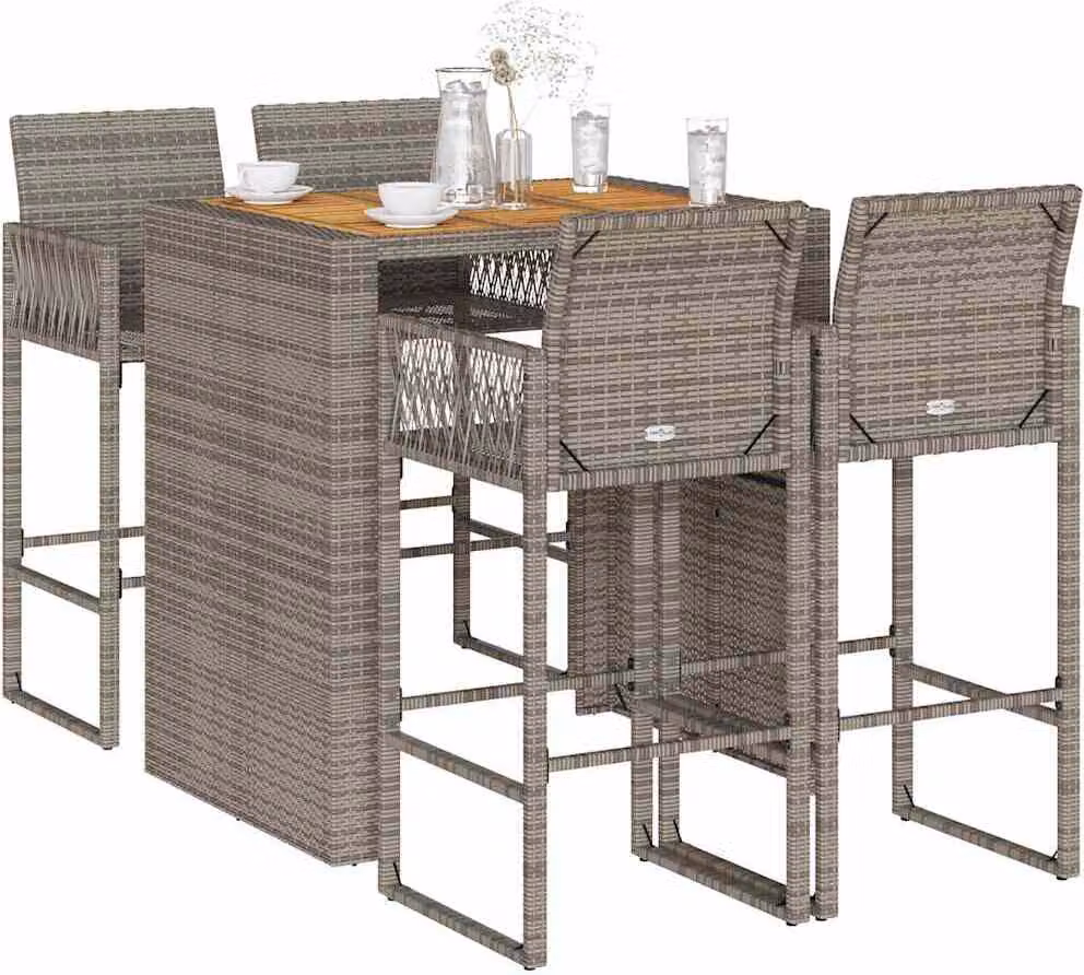 Maison Exclusive - Set Bar da Giardino 5pz senza Cuscini Nero in Polyrattan Acacia
