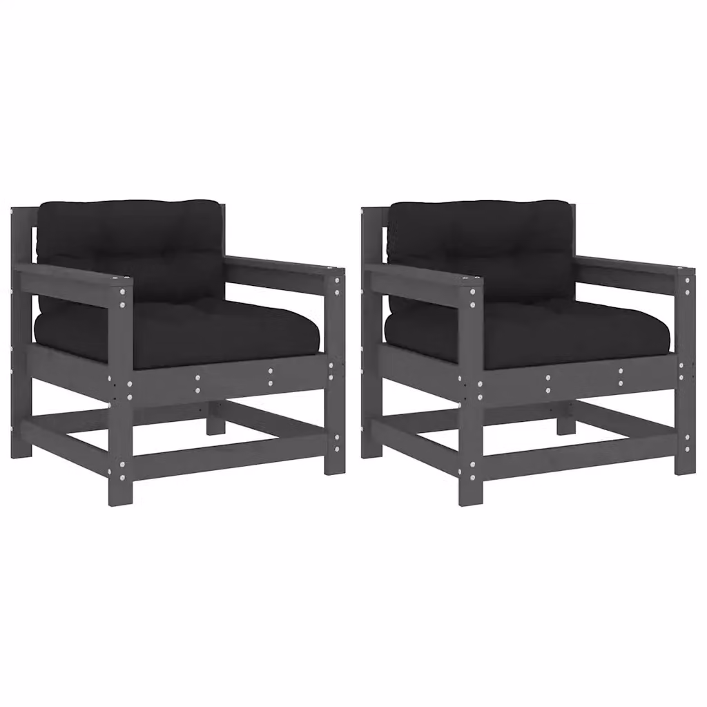 Set di 2 sedie da giardino vidaXL in legno massello di pino con cuscini grigi e neri – 2