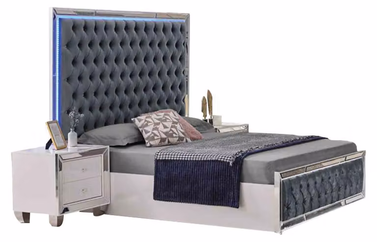 Chesterfield Bett Doppelbett Grau Bettrahmen Led Bettgestelle Polster