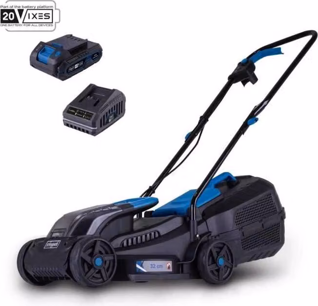 Tosaerba a batteria SCHEPPACH BC-MP320-X SET L, larghezza di taglio 32 cm, batteria 4 Ah, caricabatteria 2,4 Ah, compatibile con IXES 20V