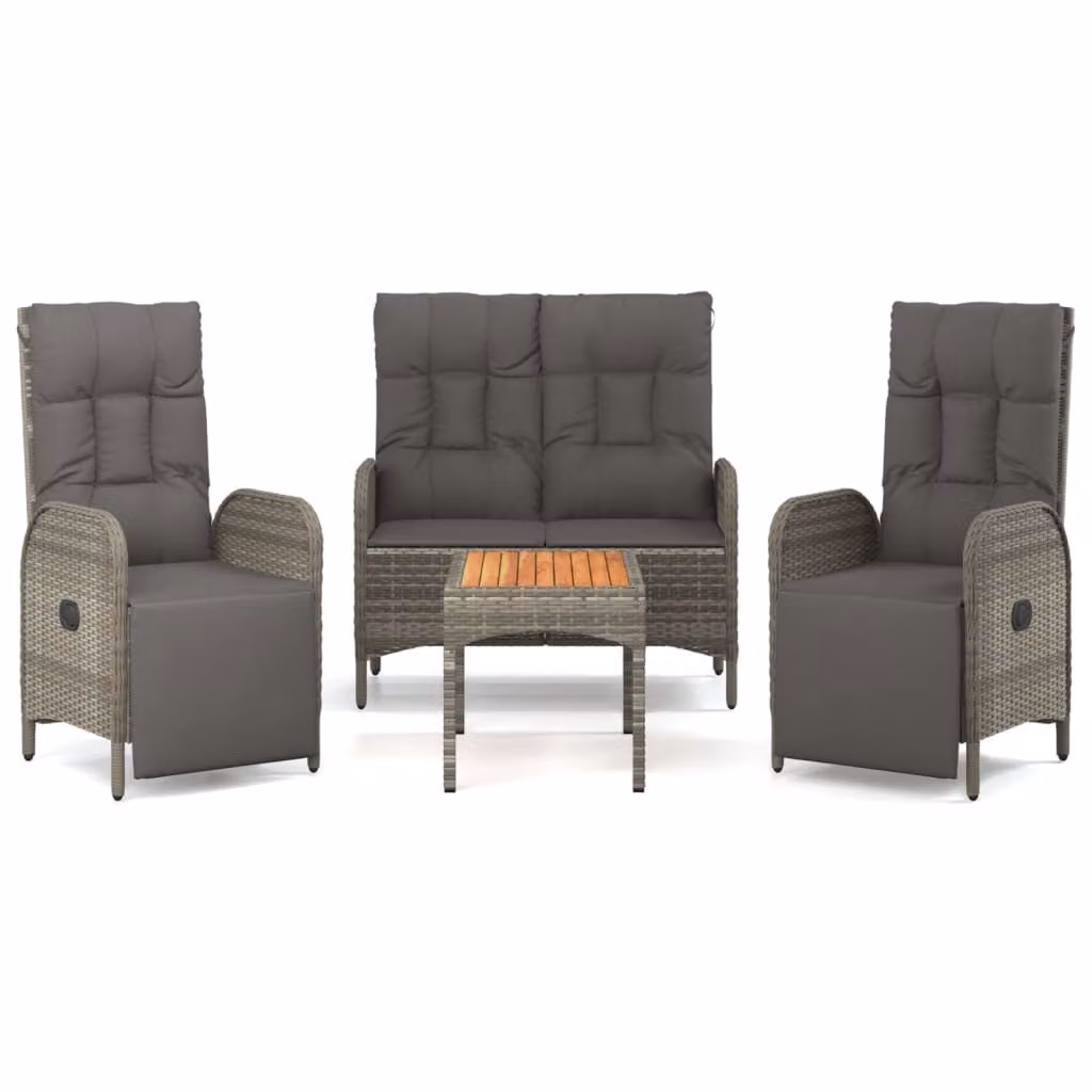 Set da Pranzo da Giardino 4 pz con Cuscini in Polyrattan Grigio