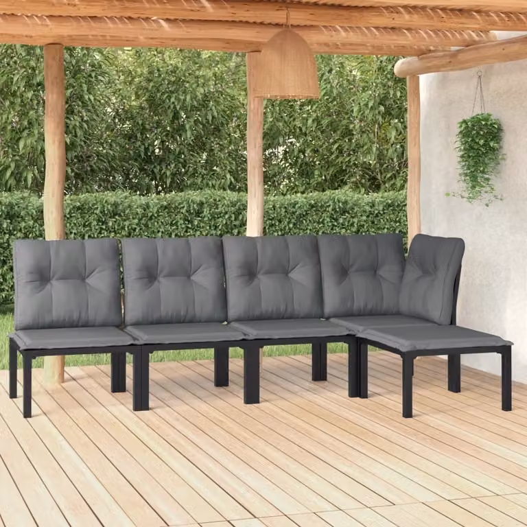 The Living Store Set da salotto da giardino 5 pezzi in poly rattan nero e grigio