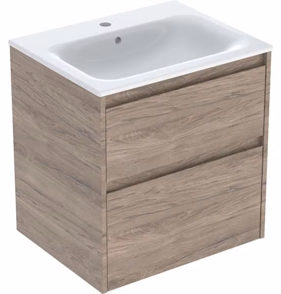 Geberit Renova Plan Ensemble lavabo pour meuble bord étroit, avec meuble sous lavabo, 2 tiroirs, 60x62,1x48cm, 504.039.JR.8, 504.039.JR.8