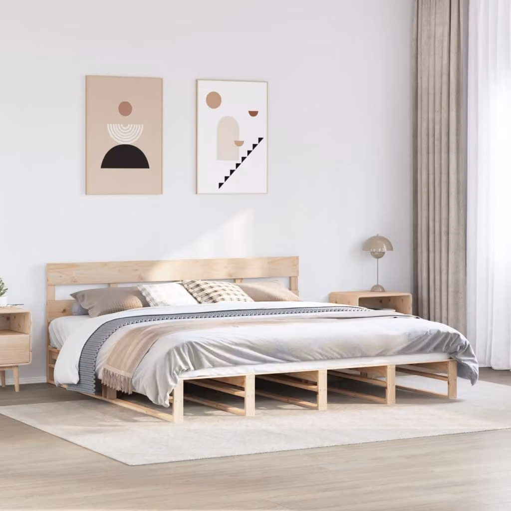 Letto senza materasso vidaXL in legno massello di pino marrone stile rustico L 180 cm x P 200 cm