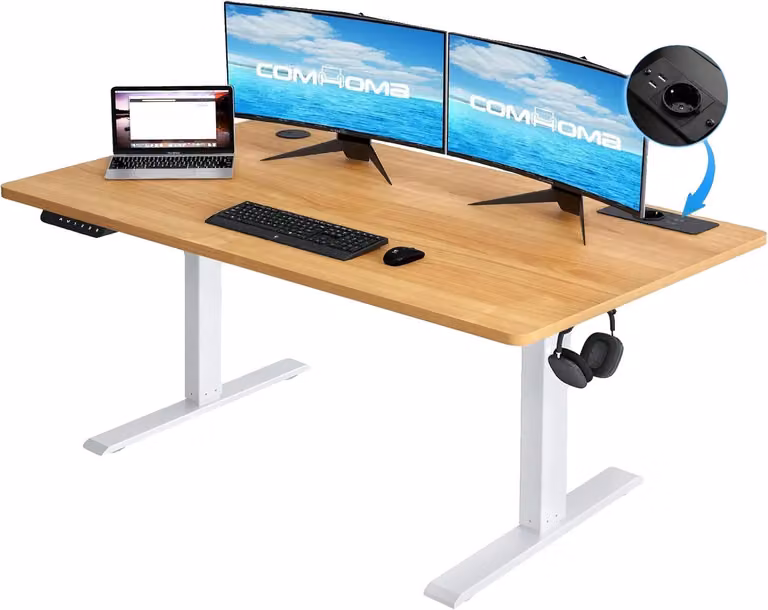 Scrivania regolabile in altezza, comando elettrico, porta USB integrata, marrone - 160 x 70 x 116 cm