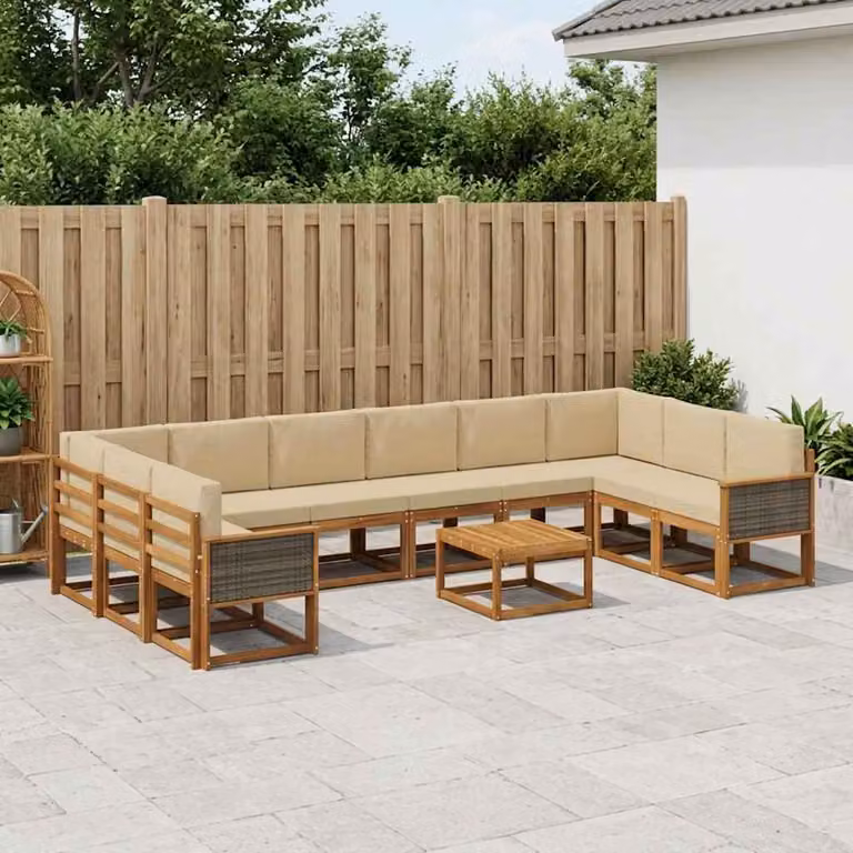 Set di divani da esterno vidaXL 11 pezzi in legno di acacia con cuscini, colore beige e marrone