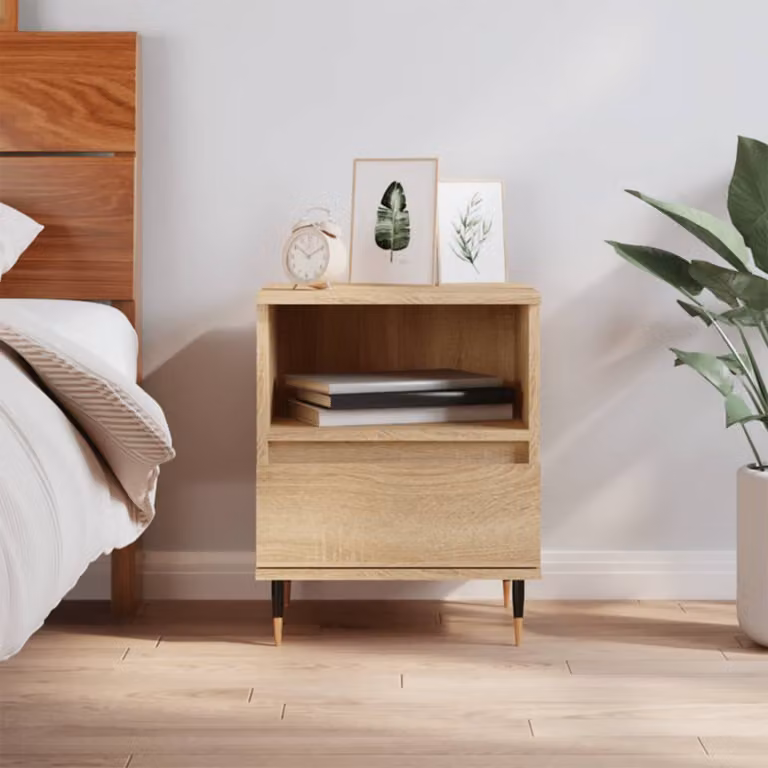 Comodino moderno vidaXL in legno e metallo, beige e marrone, sospeso a parete, L 40 cm x P 35 cm x H 50 cm