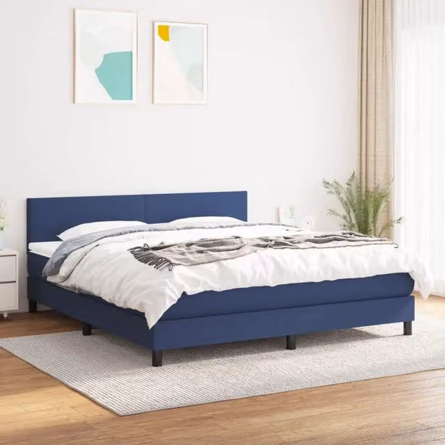 Letto Ibrido vidaXL con Giroletto a Molle e Materasso in Tessuto Blu e Bianco L/P: 180 x 200 cm – 1
